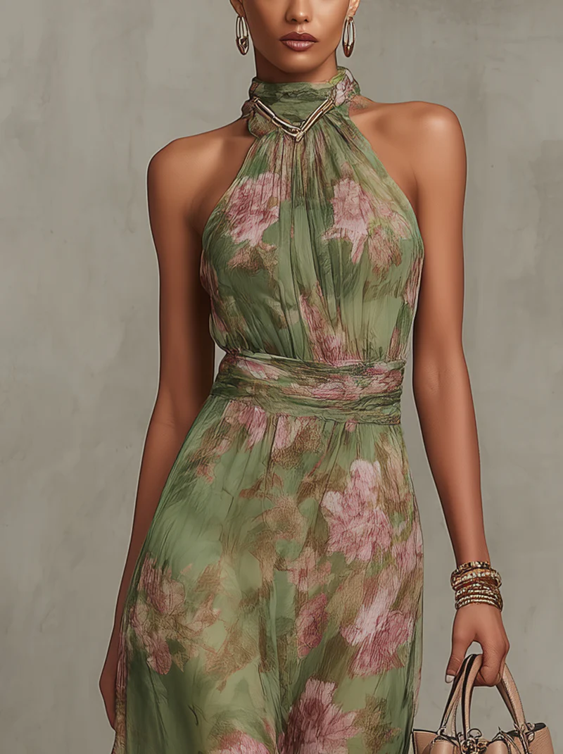Serena | Robe maxi en mousseline fleurie à emmanchure américaine