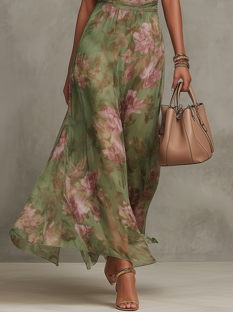 Serena | Robe maxi en mousseline fleurie à emmanchure américaine