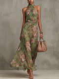 Serena | Robe maxi en mousseline fleurie à emmanchure américaine