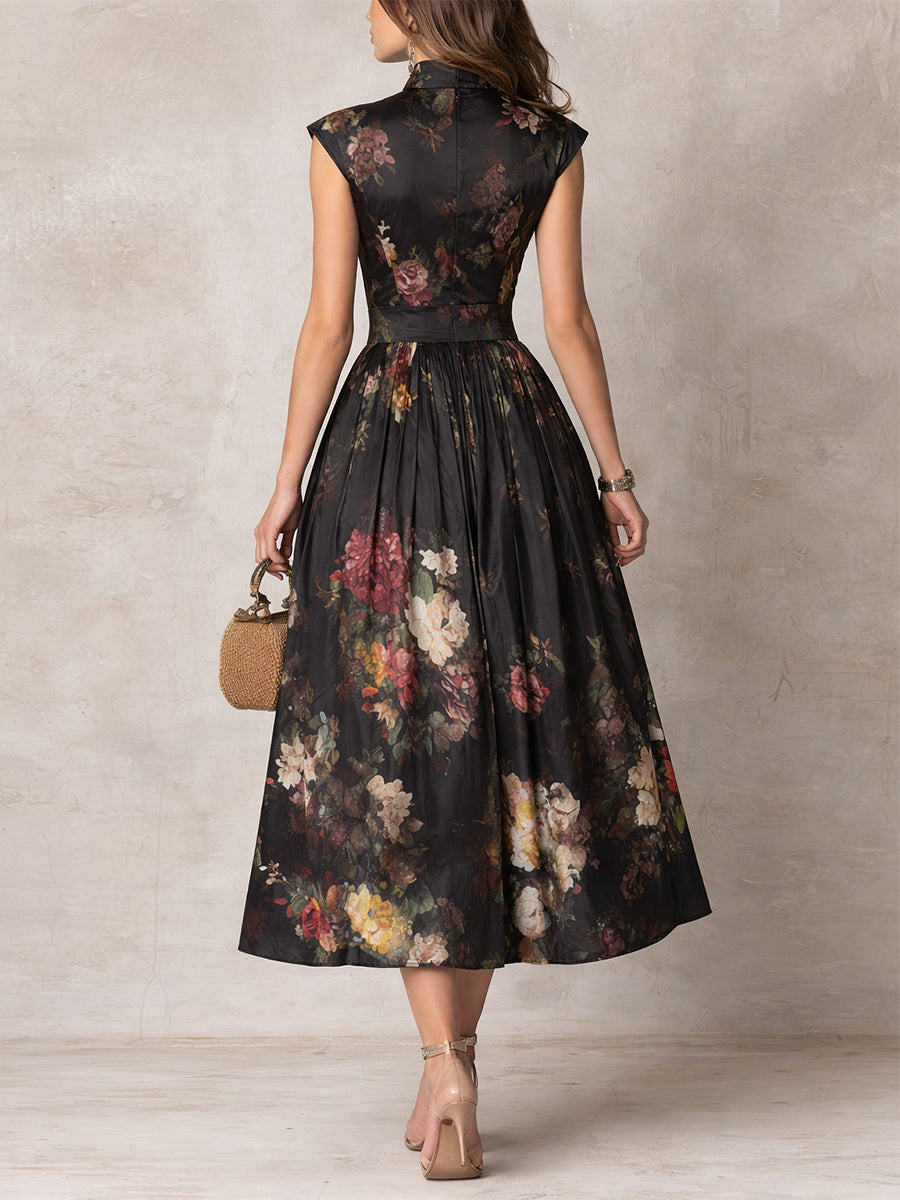 Adèle | Robe Midi en Satin, Col Cœur, Jupe Plissée