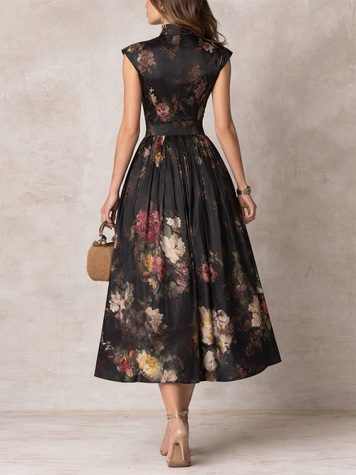 Adèle | Robe Midi en Satin, Col Cœur, Jupe Plissée
