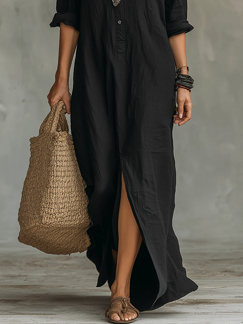 Soline | Robe Maxi Noire Longue à Boutons