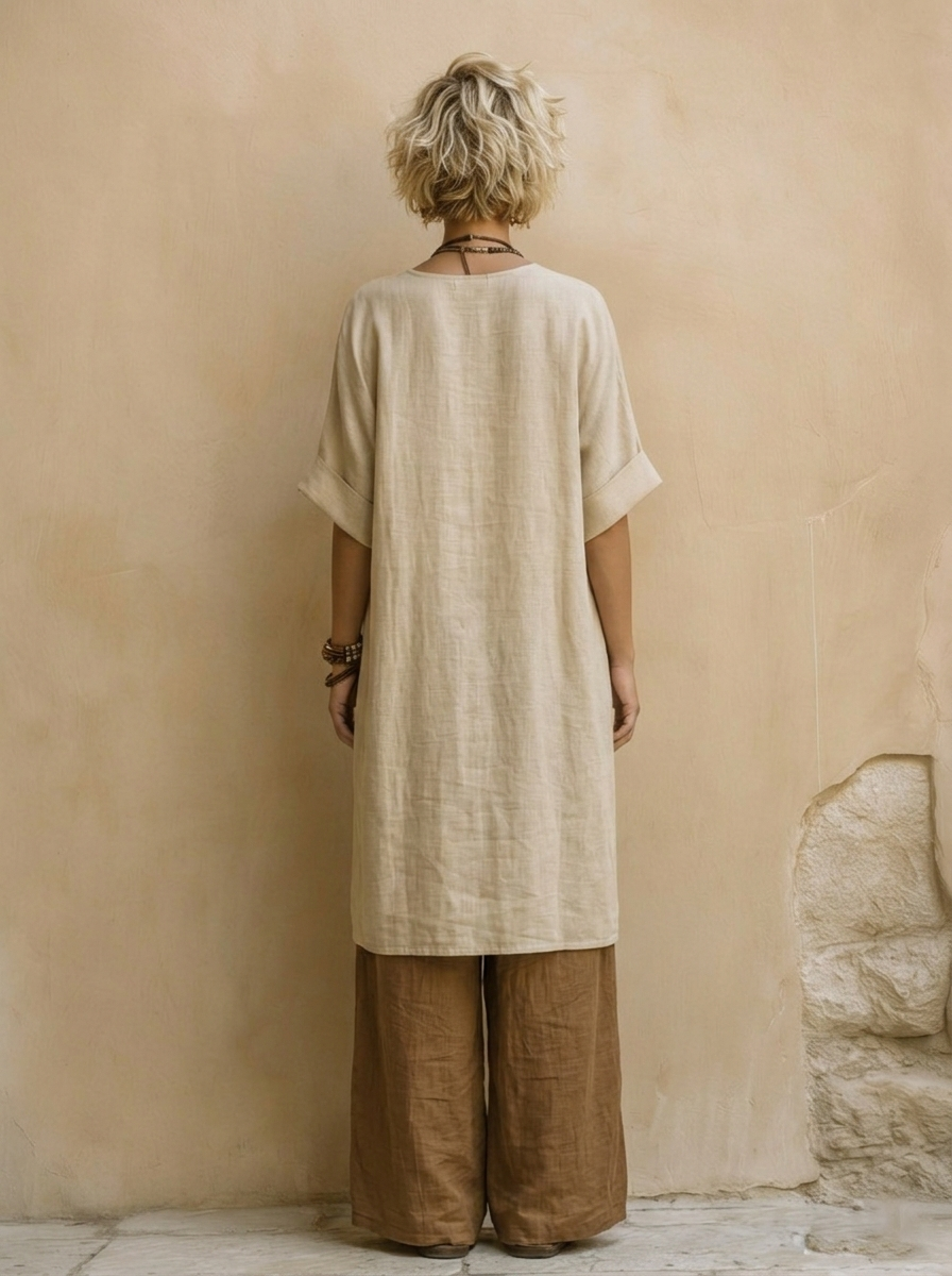 Juliette | Ensemble trois pièces nomade bohème gris foncé et marron à motif tribal