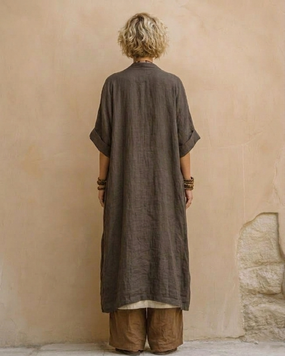 Juliette | Ensemble trois pièces nomade bohème gris foncé et marron à motif tribal