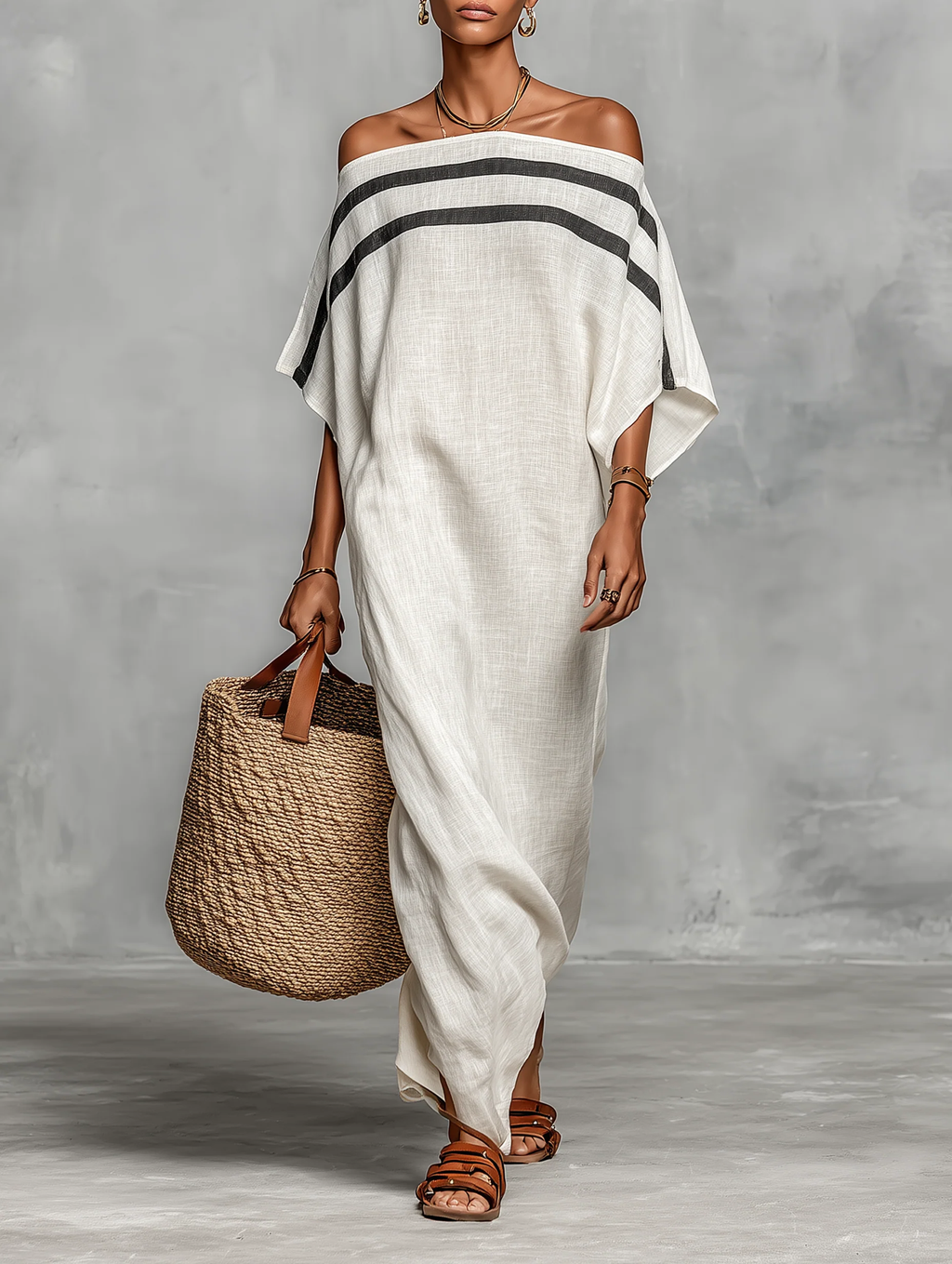 Aveline | Robe Maxi Épaules Dénudées à Manches Chauve-Souris
