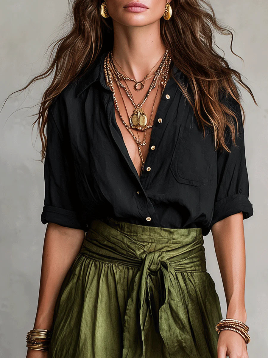 Jade | Ensemble Deux Pièces : Top Noir et Jupe Midi