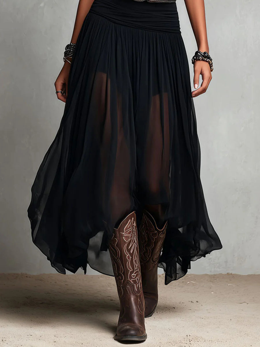 Thaïs | Robe maxi noire sans manches avec jupe en tulle (avec ceinture)