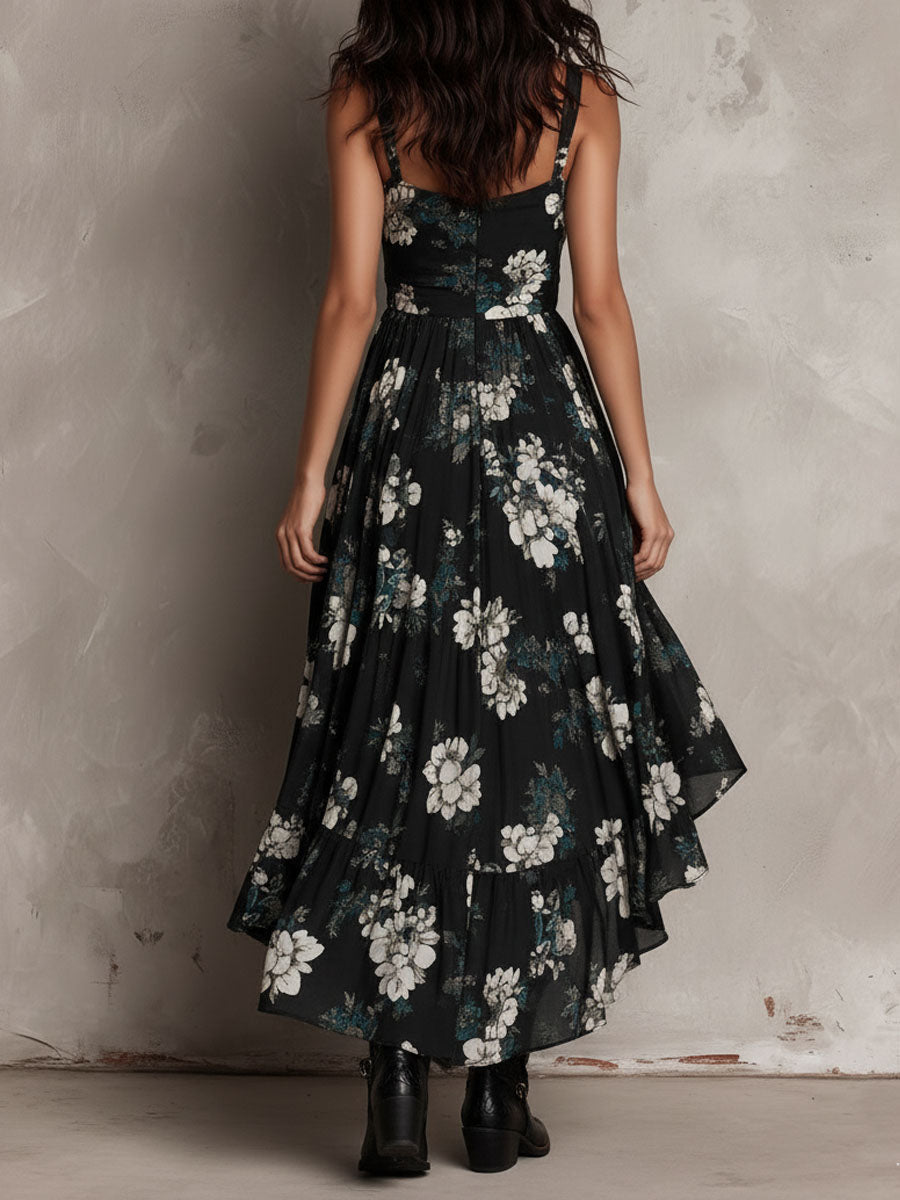 Rosine | Robe Maxi Sans Bretelles Fleurie Bohème Noire