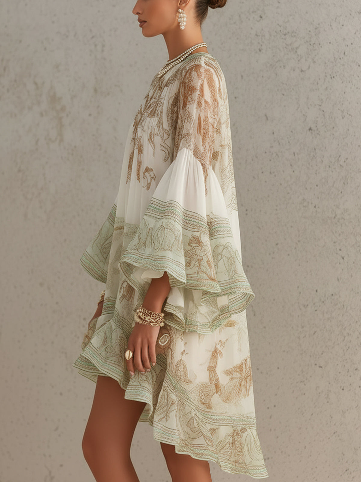 Salomé | Mini Robe en Mousseline, Manches Volumineuses, Ourlet à Volants