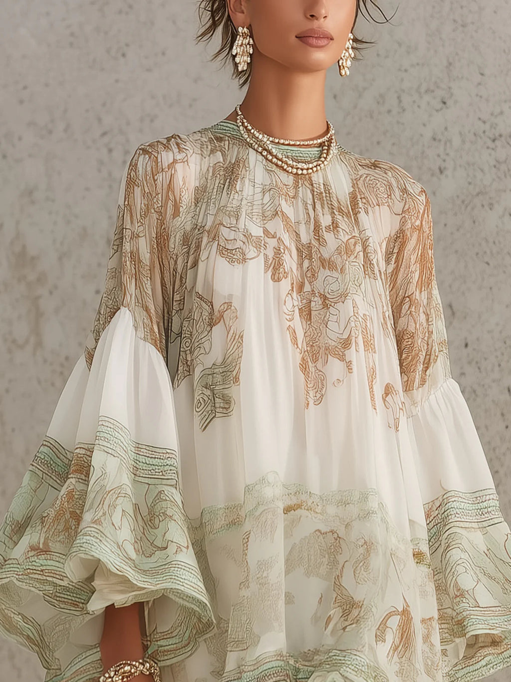 Salomé | Mini Robe en Mousseline, Manches Volumineuses, Ourlet à Volants