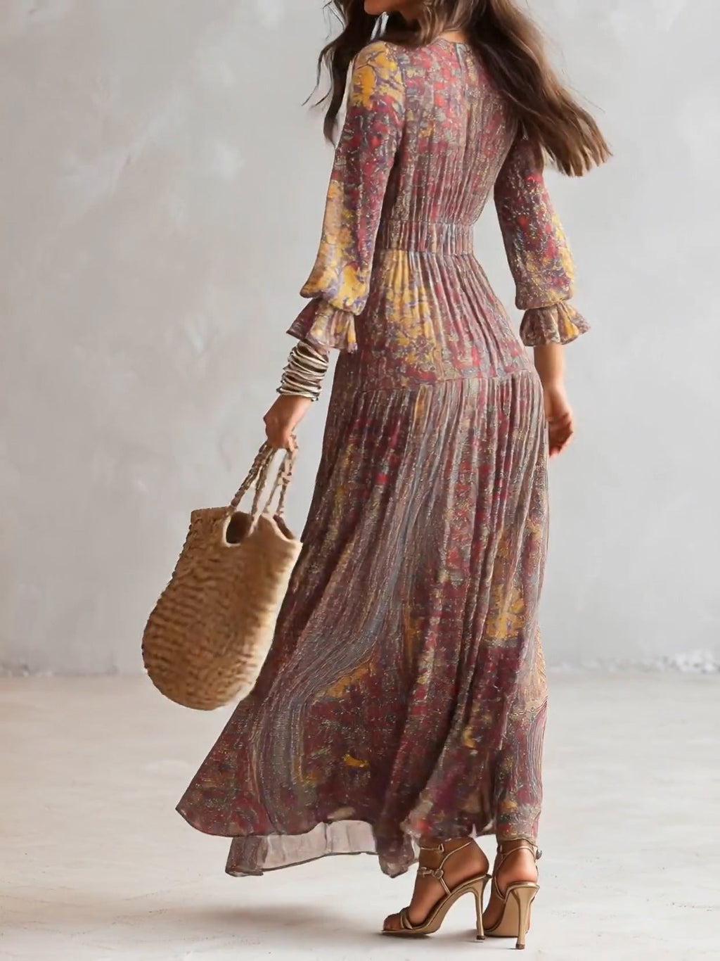 Pénélope™ | Robe Maxi en Mousseline, Imprimé Cachemire, Col en V