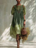 Sylviane | Robe Midi en Mousseline Verte, Épaules Dénudées, Manches Courtes