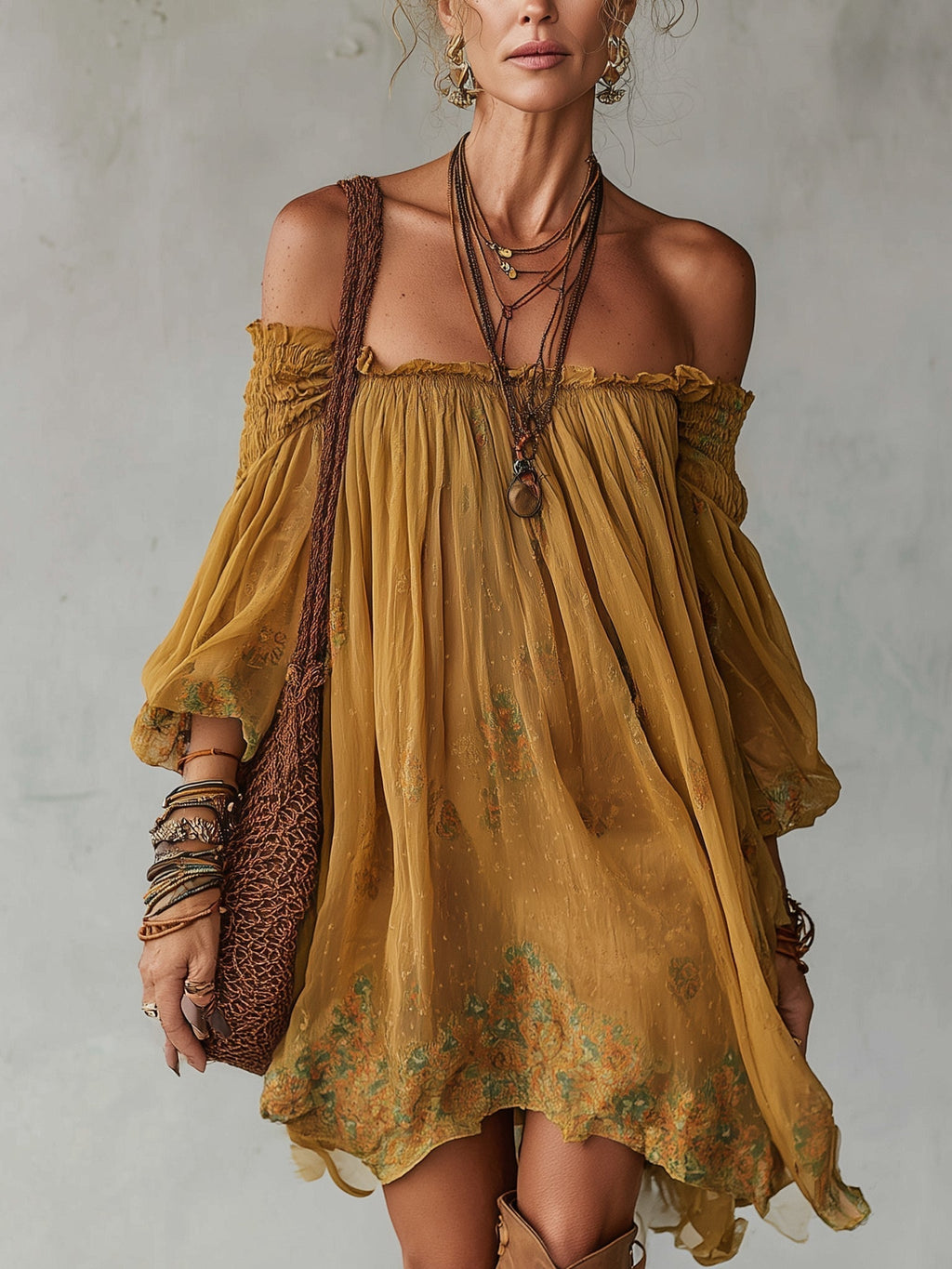 Jonquille | Mini Robe Fleurie Jaune, Épaules Dénudées