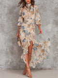 Béatrice | Robe Maxi en Mousseline, Col Roulé, Imprimé Floral