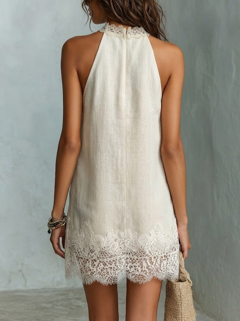 Blanche | Mini Robe Col Halter Chic Blanc Cassé