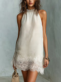 Blanche | Mini Robe Col Halter Chic Blanc Cassé