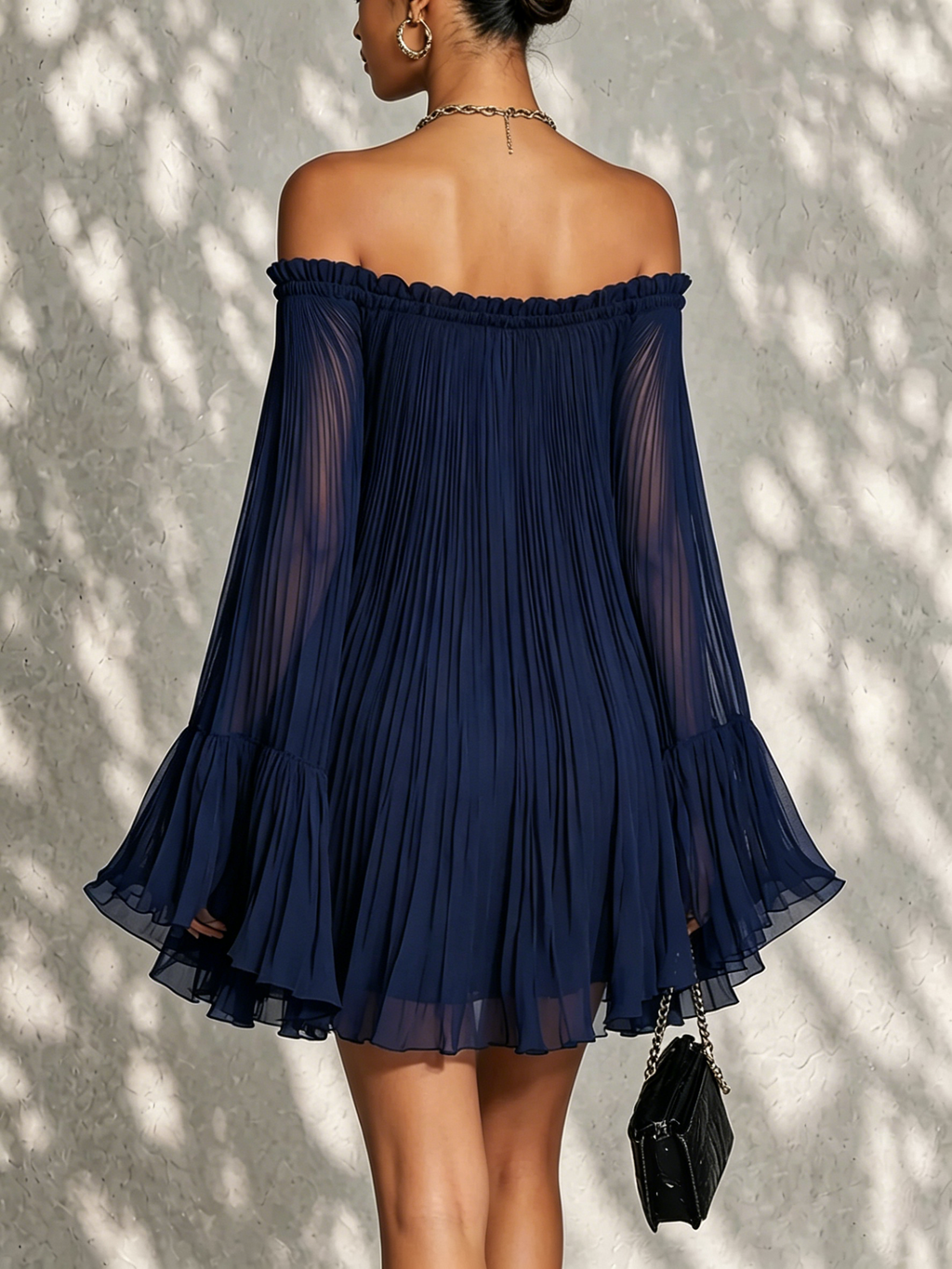 Ondine | Mini Robe Manches Cloche, Volants, Épaules Dénudées