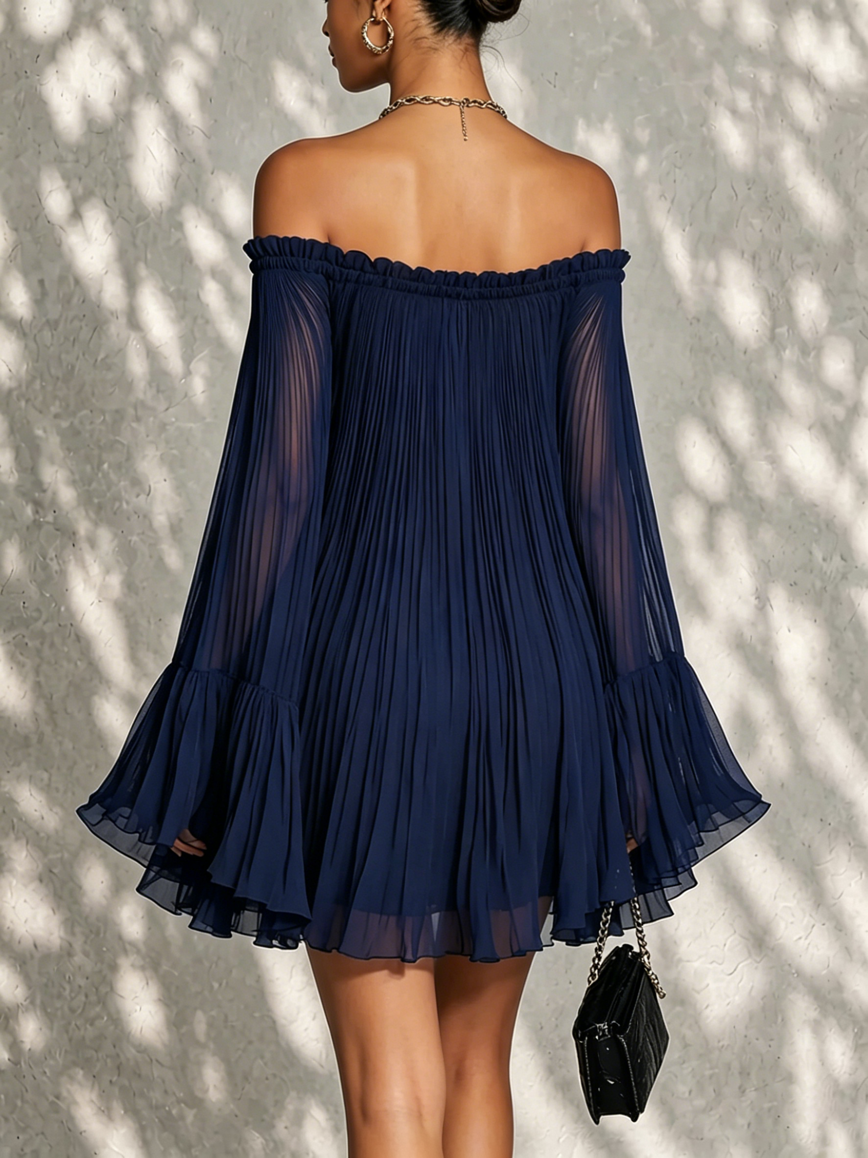 Ondine | Mini Robe Manches Cloche, Volants, Épaules Dénudées