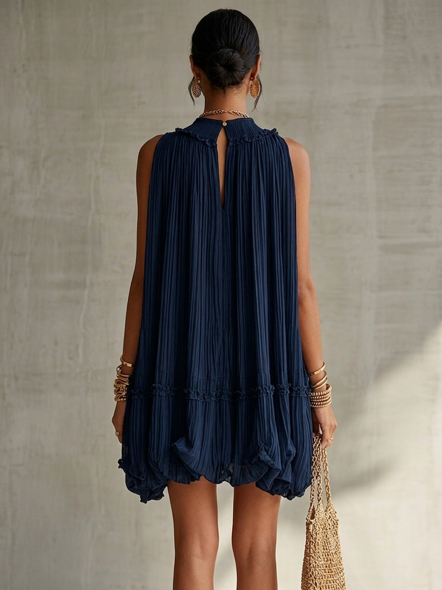 Camille | Mini Robe en Mousseline, Col Halter, Jupe Ballon