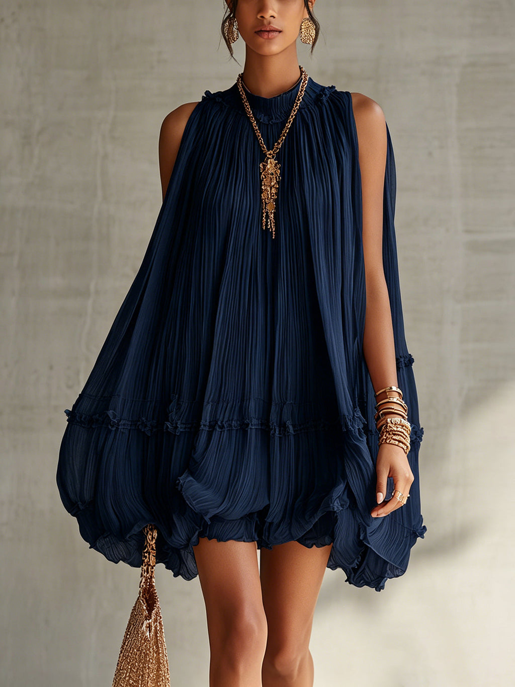 Camille | Mini Robe en Mousseline, Col Halter, Jupe Ballon