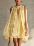 Margaux | Mini Robe à Volants, Col Halter, Jaune