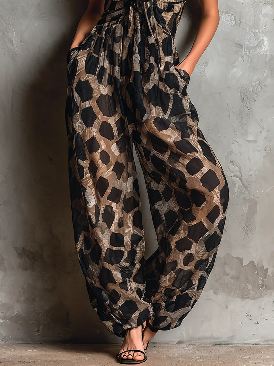 Roberte | Combinaison Large en Mousseline, Imprimé Animal, Col Halter