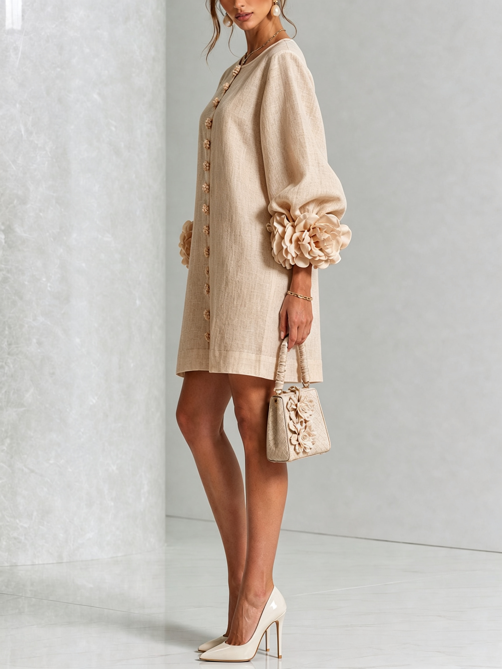 Héloïse | Mini Robe Boutonnée Fleurie, Poignets Fleuris Imprimés