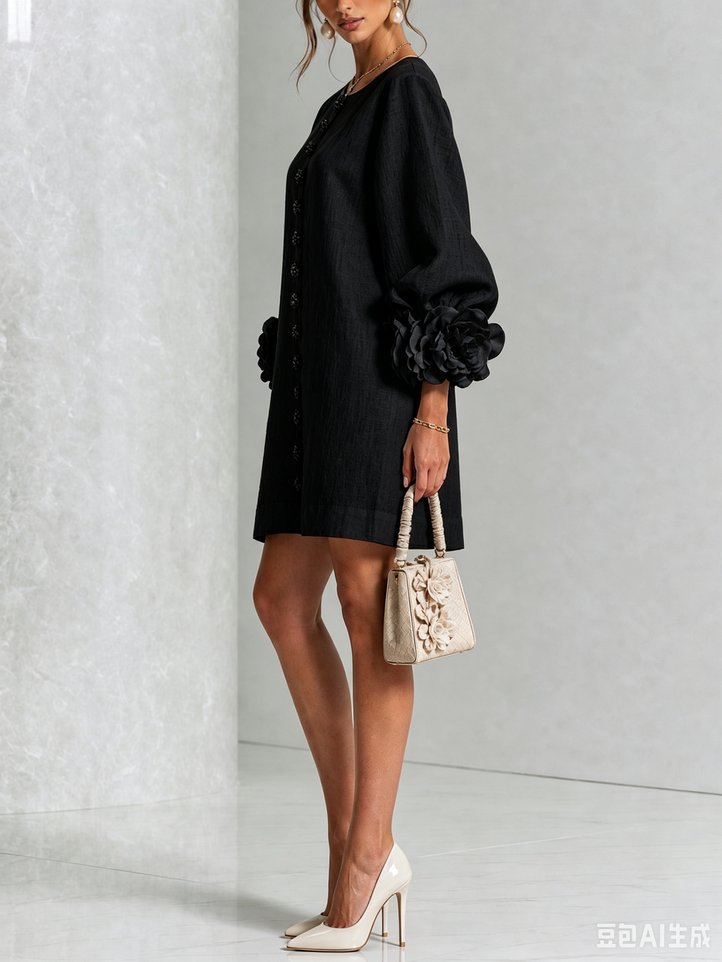 Héloïse | Mini Robe Boutonnée Fleurie, Poignets Fleuris Imprimés