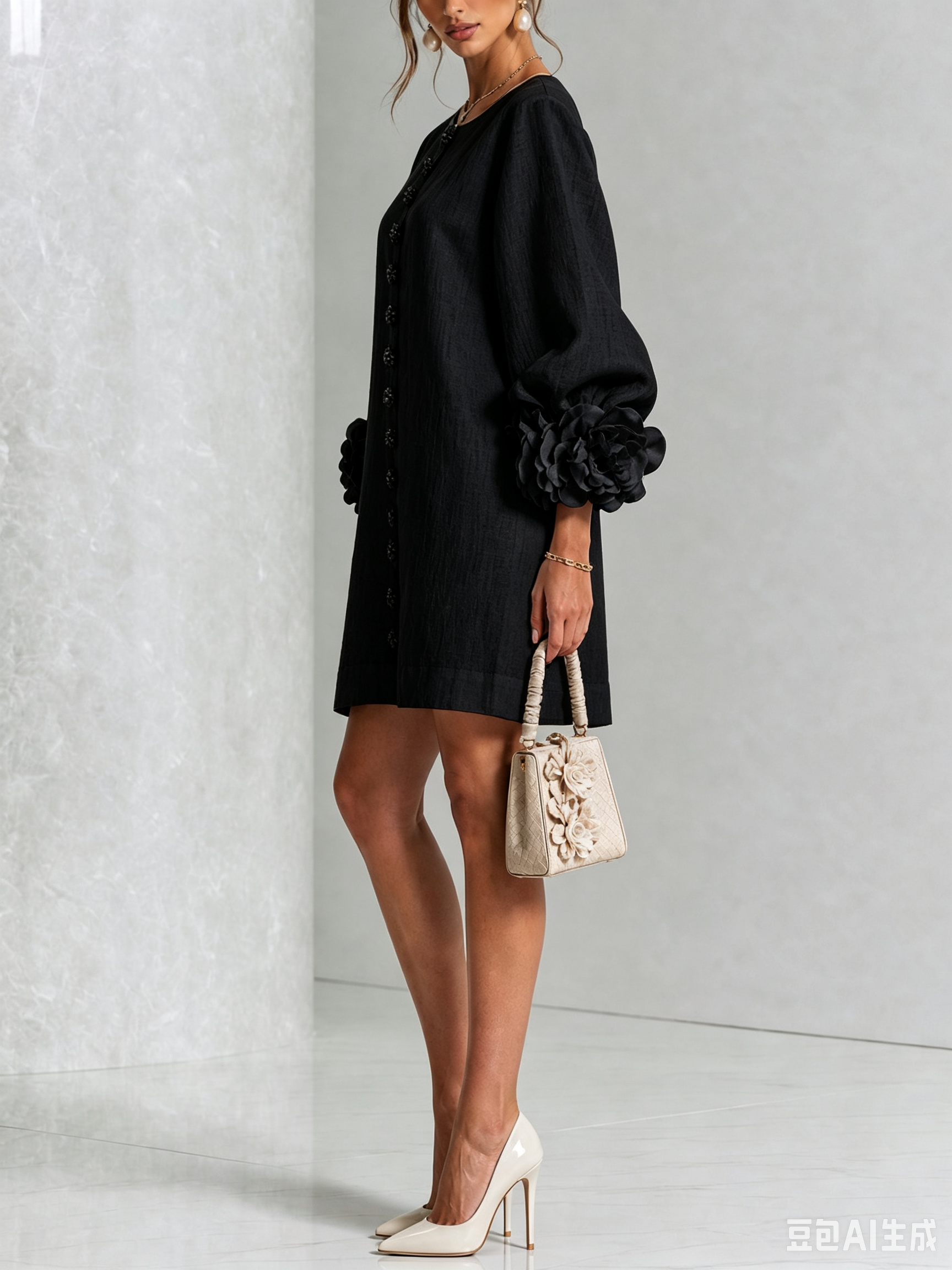 Héloïse | Mini Robe Boutonnée Fleurie, Poignets Fleuris Imprimés