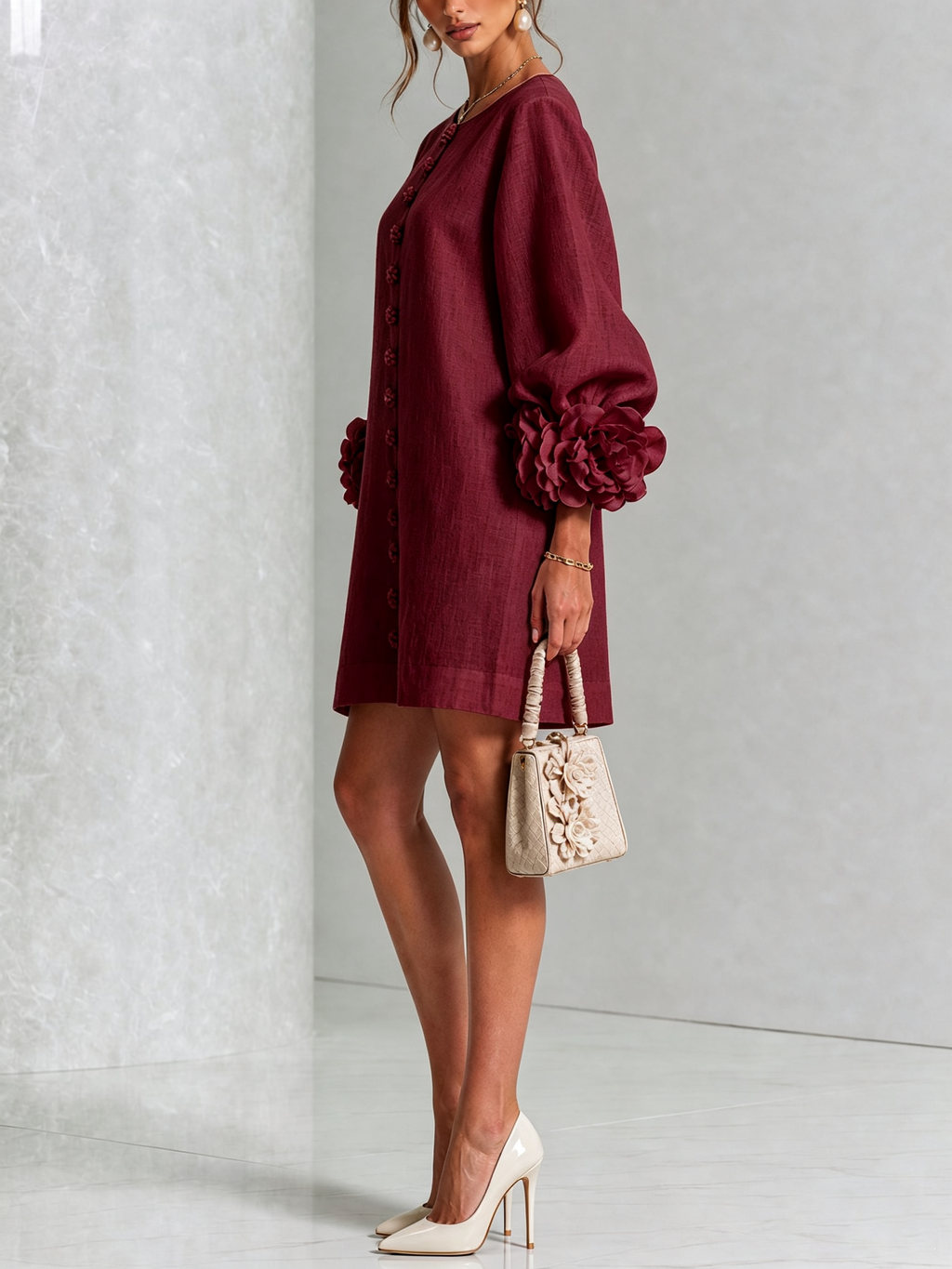Héloïse | Mini Robe Boutonnée Fleurie, Poignets Fleuris Imprimés