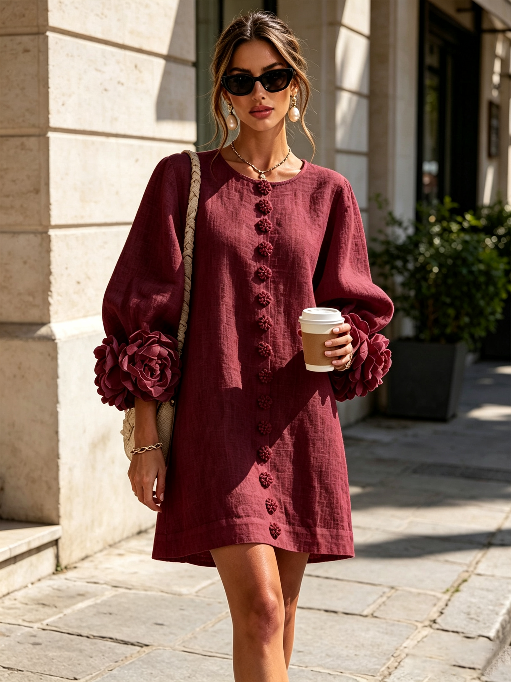 Héloïse | Mini Robe Boutonnée Fleurie, Poignets Fleuris Imprimés