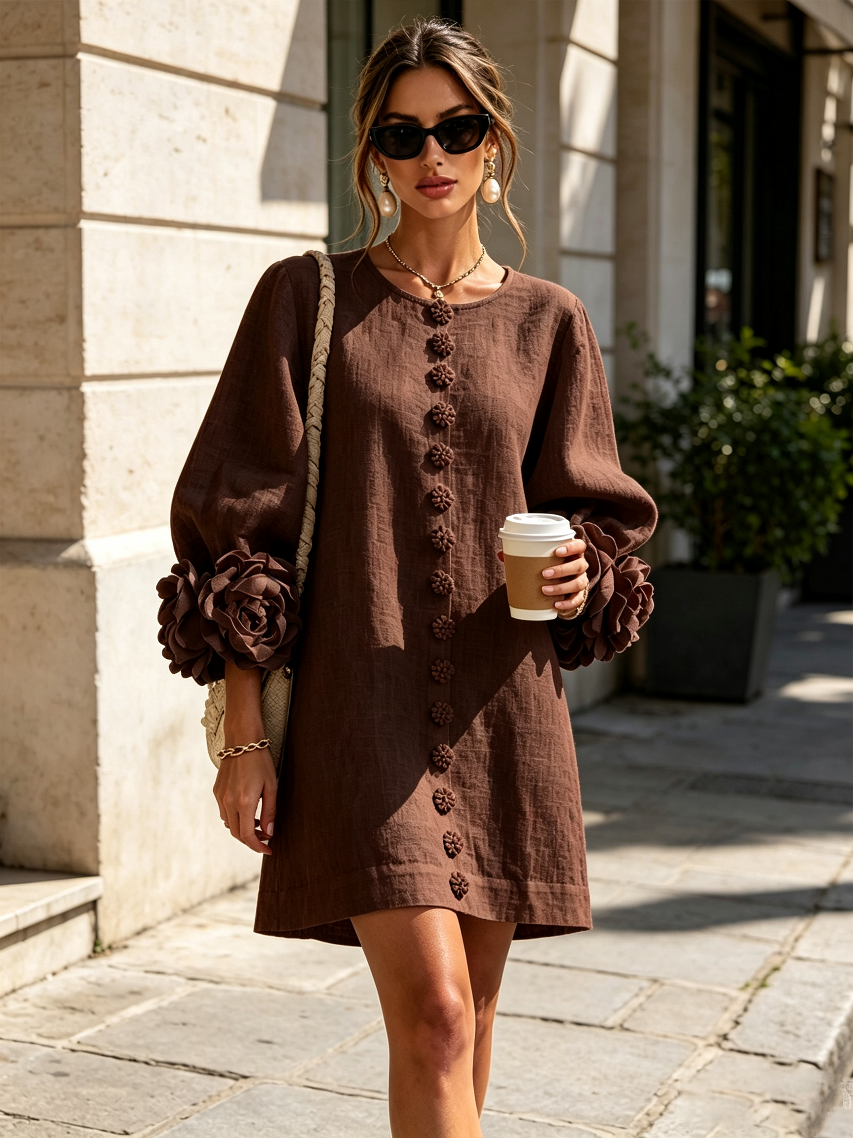 Héloïse | Mini Robe Boutonnée Fleurie, Poignets Fleuris Imprimés