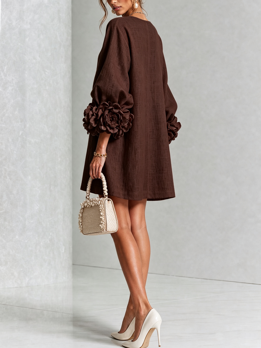 Héloïse | Mini Robe Boutonnée Fleurie, Poignets Fleuris Imprimés