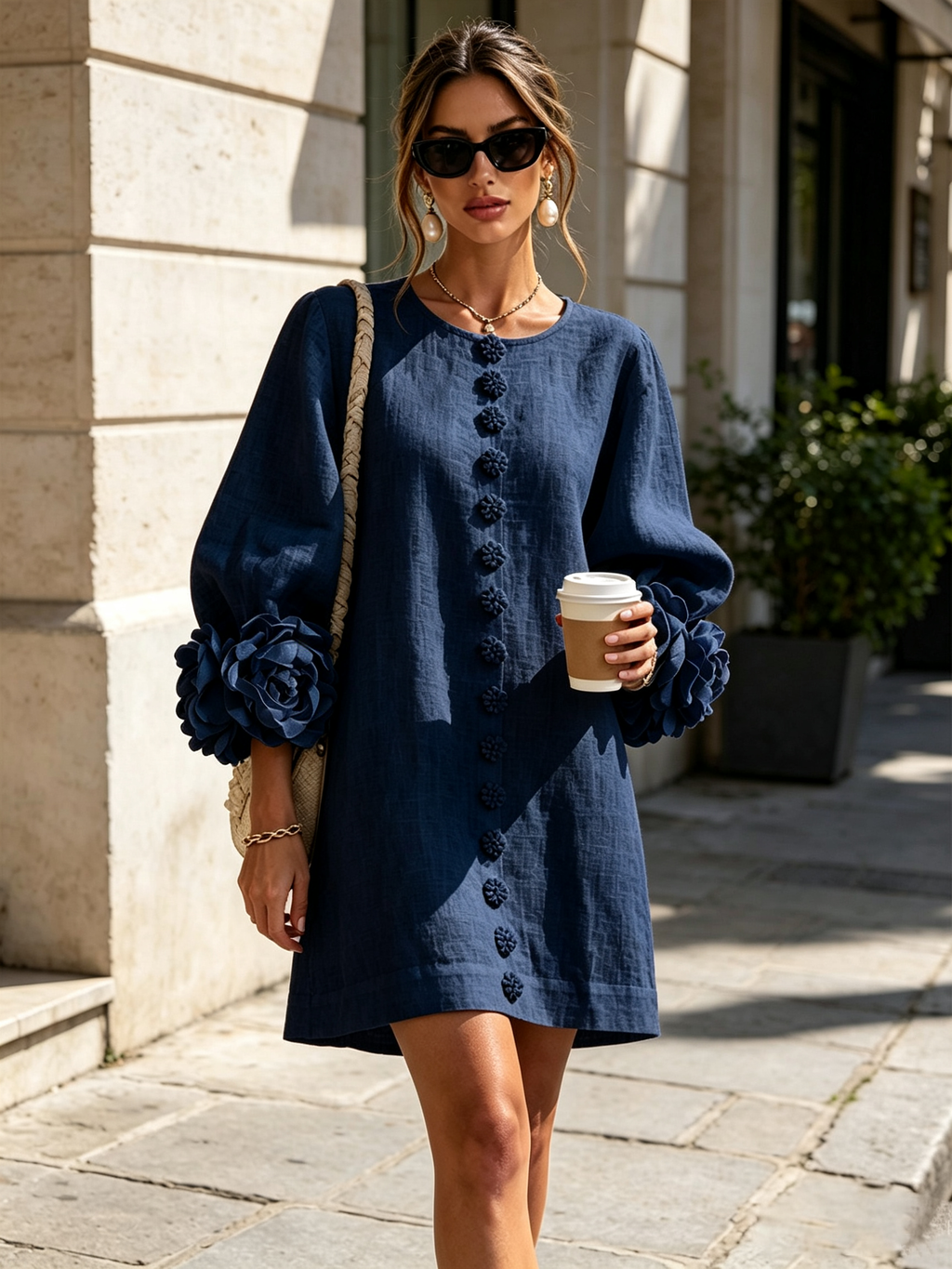 Héloïse | Mini Robe Boutonnée Fleurie, Poignets Fleuris Imprimés