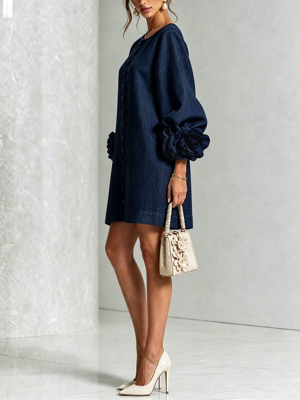 Héloïse | Mini Robe Boutonnée Fleurie, Poignets Fleuris Imprimés