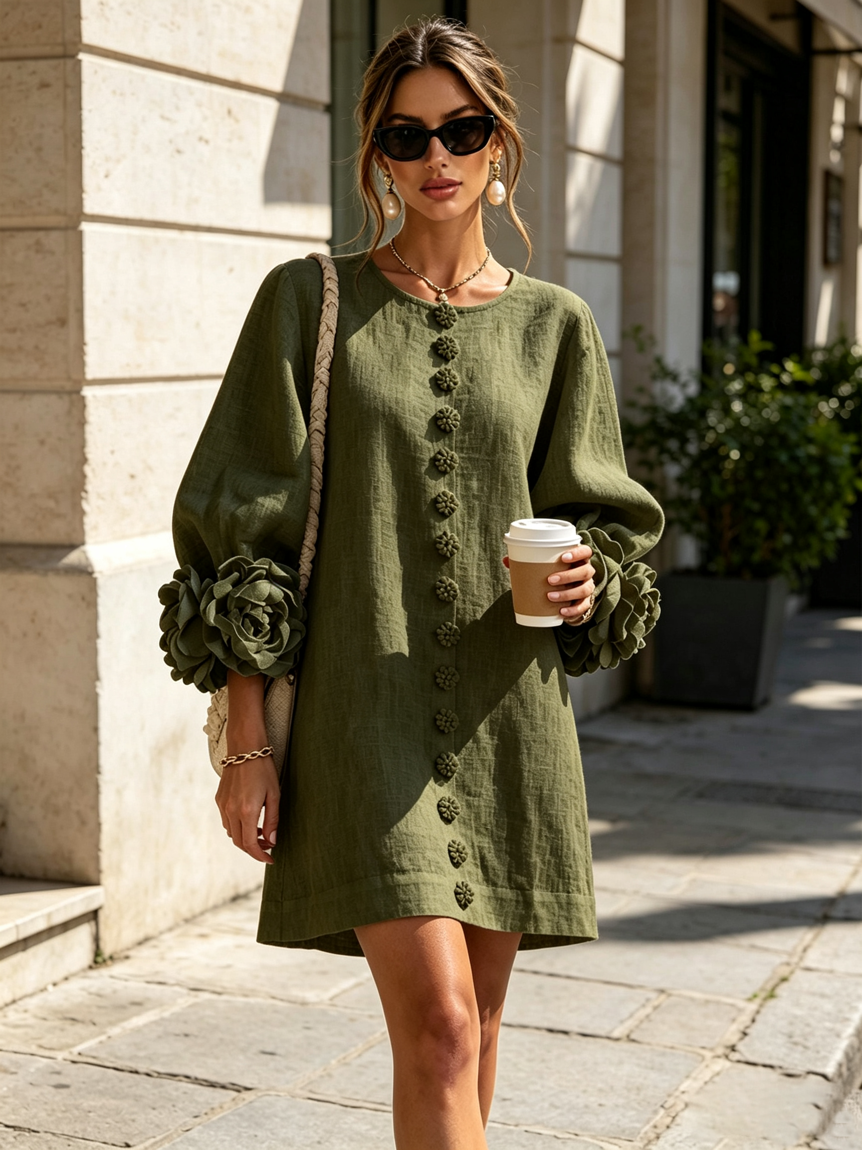 Héloïse | Mini Robe Boutonnée Fleurie, Poignets Fleuris Imprimés