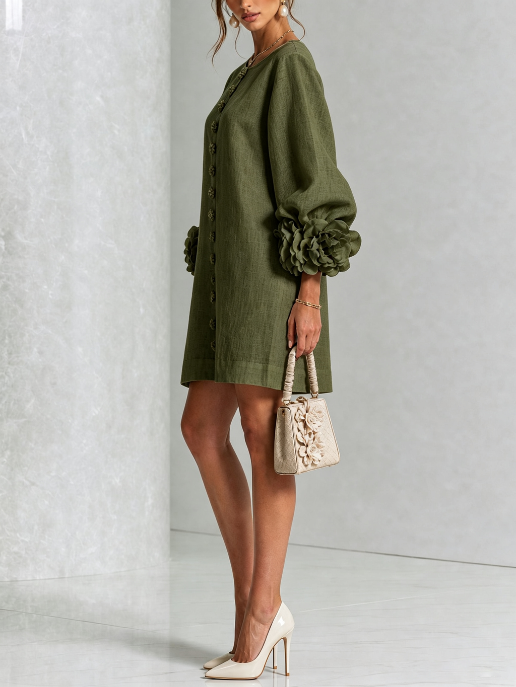 Héloïse | Mini Robe Boutonnée Fleurie, Poignets Fleuris Imprimés
