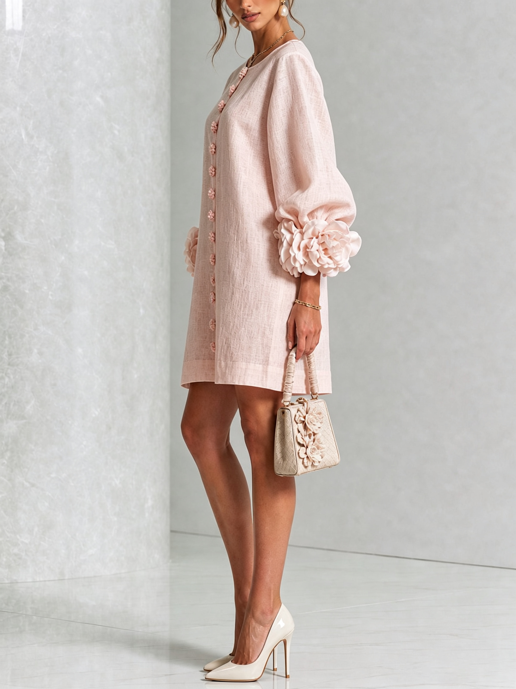 Héloïse | Mini Robe Boutonnée Fleurie, Poignets Fleuris Imprimés