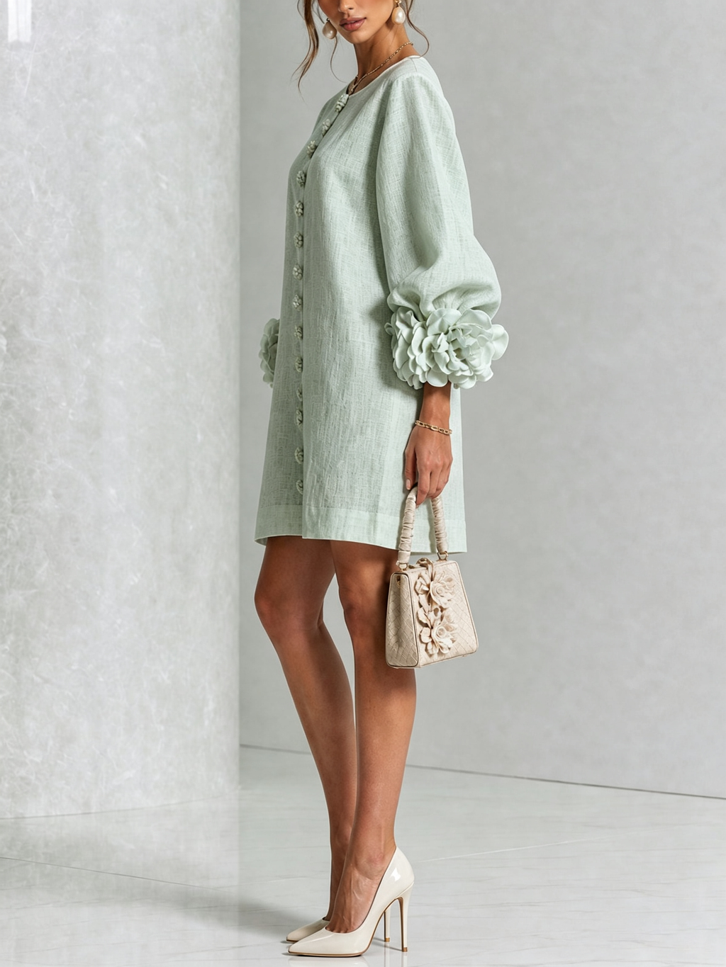 Héloïse | Mini Robe Boutonnée Fleurie, Poignets Fleuris Imprimés