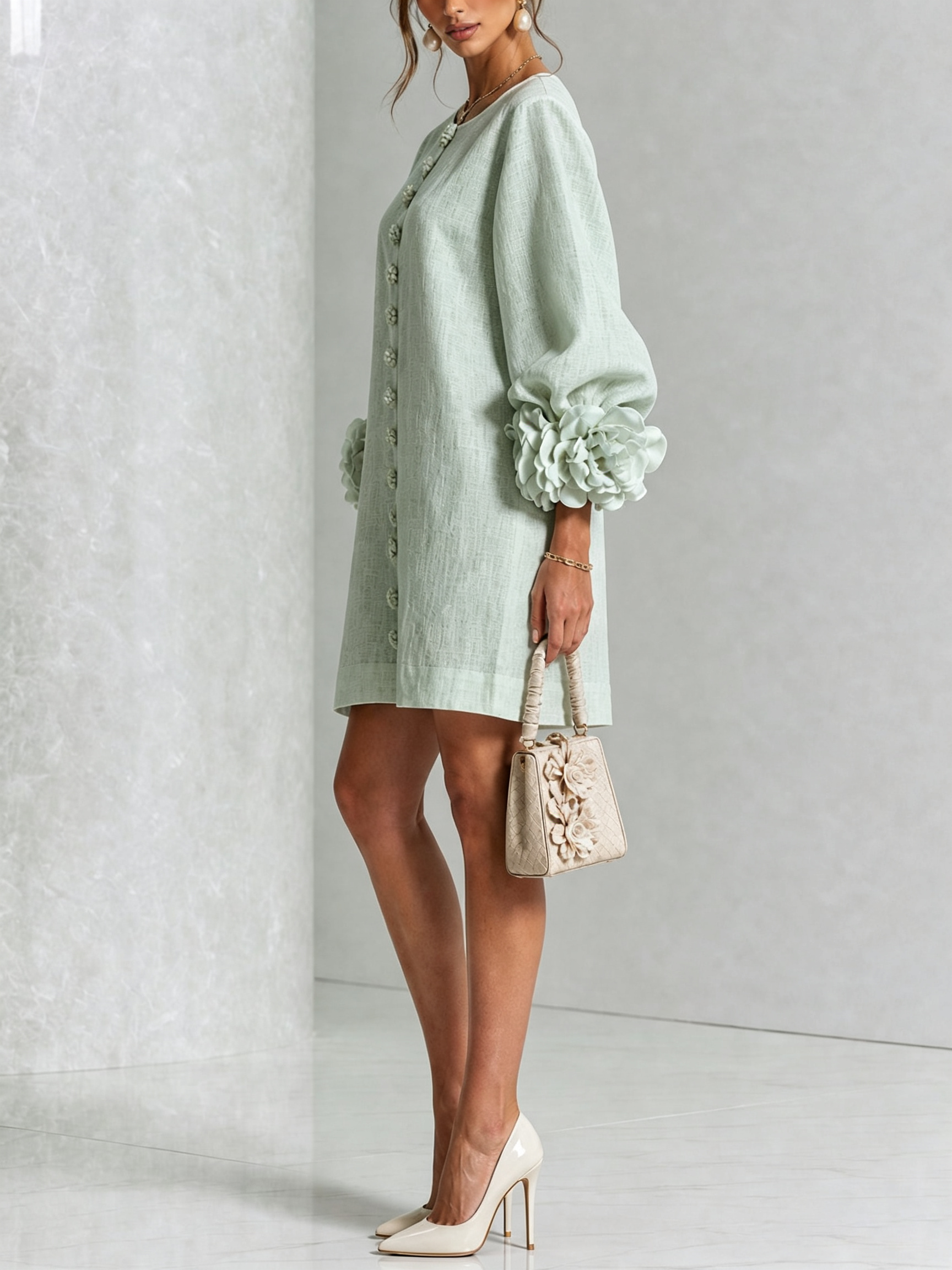 Héloïse | Mini Robe Boutonnée Fleurie, Poignets Fleuris Imprimés