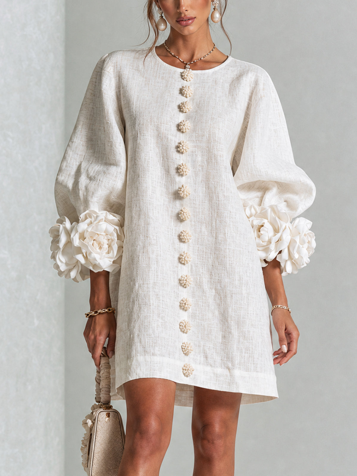 Héloïse | Mini Robe Boutonnée Fleurie, Poignets Fleuris Imprimés