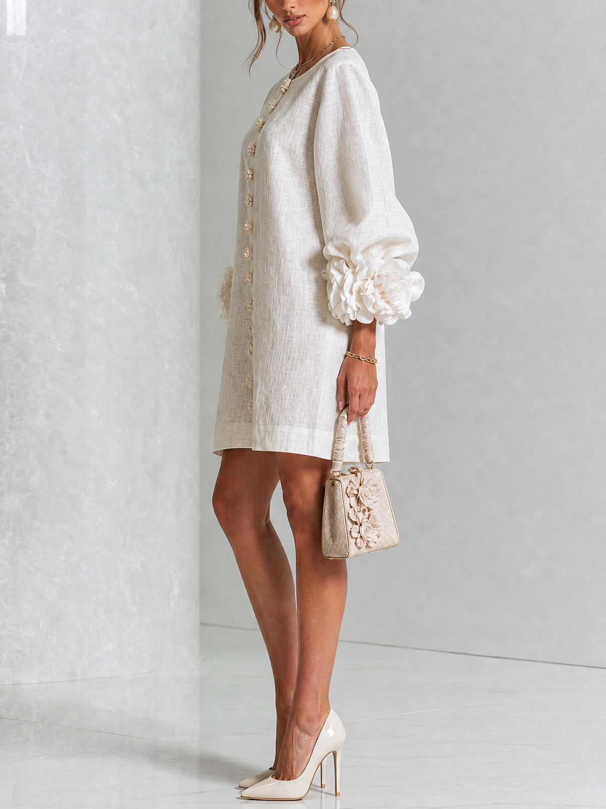 Héloïse | Mini Robe Boutonnée Fleurie, Poignets Fleuris Imprimés