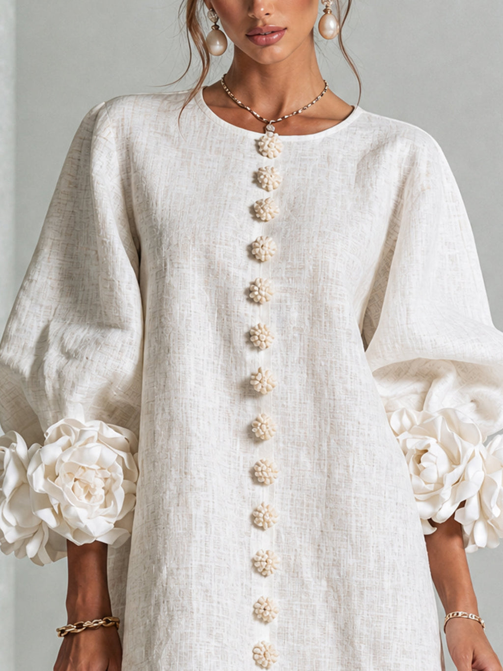 Héloïse | Mini Robe Boutonnée Fleurie, Poignets Fleuris Imprimés