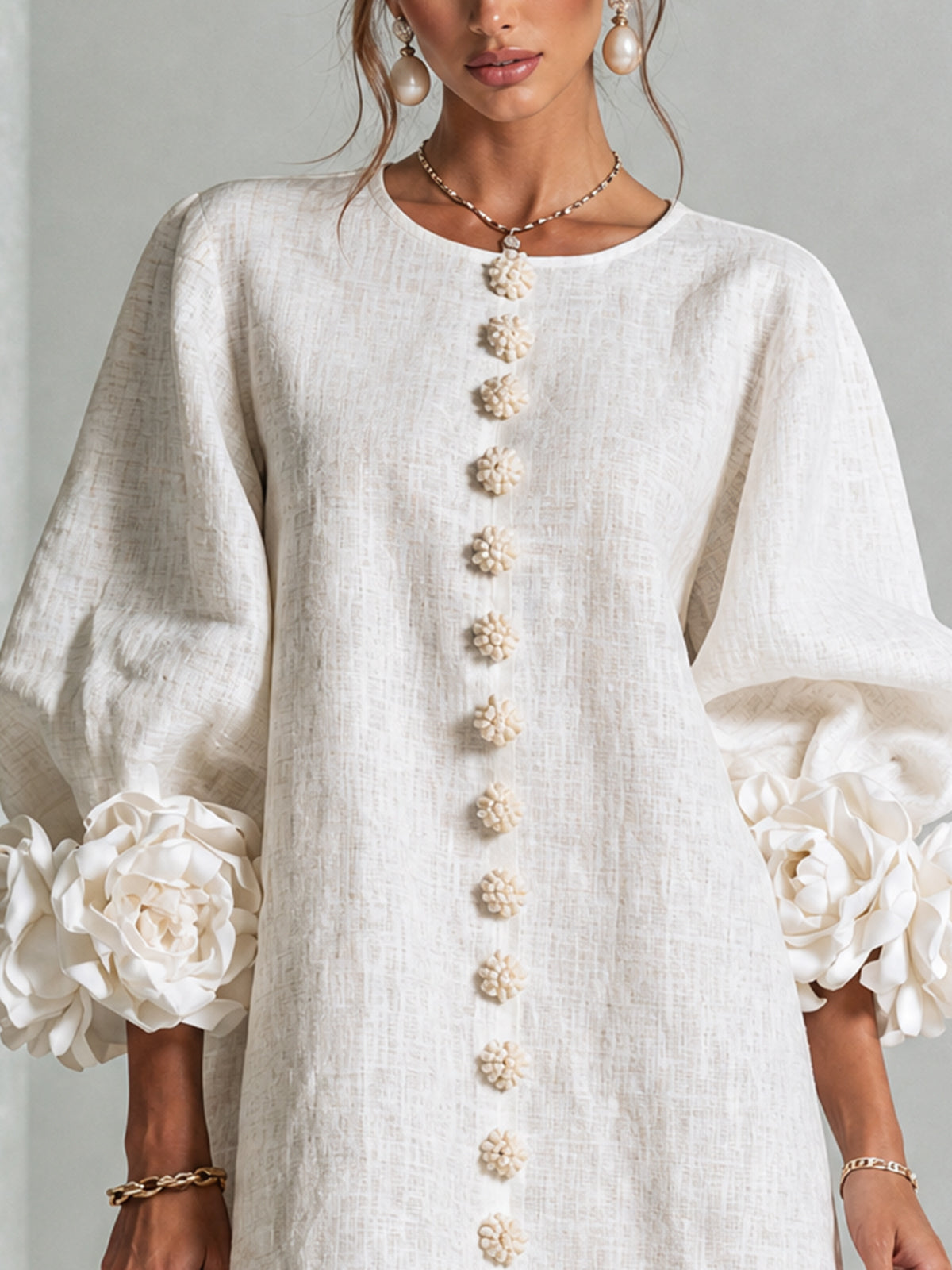 Héloïse | Mini Robe Boutonnée Fleurie, Poignets Fleuris Imprimés