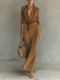 Corentine | Robe Maxi en Suédine, Col Revers