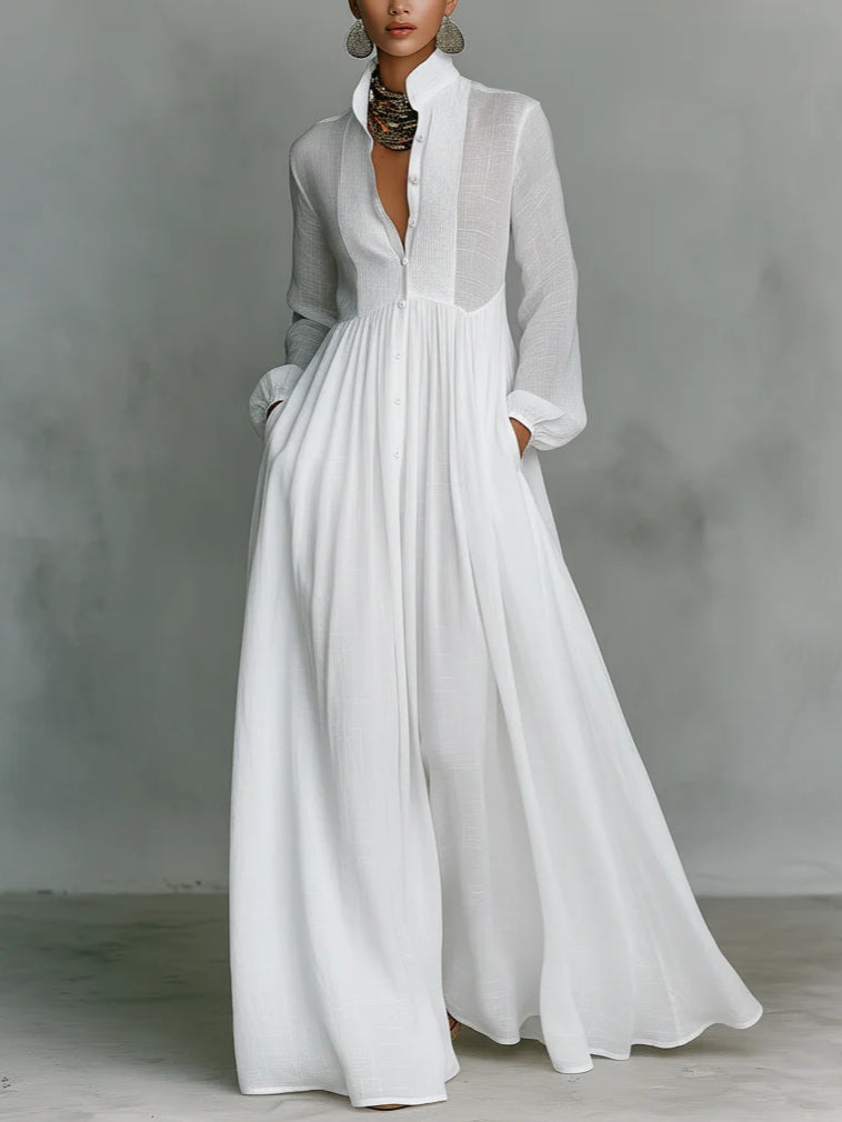 Léonie | Robe Maxi Minimaliste, Col Montant