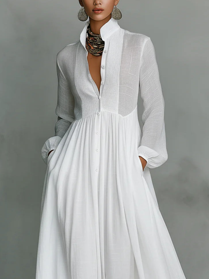 Léonie | Robe Maxi Minimaliste, Col Montant