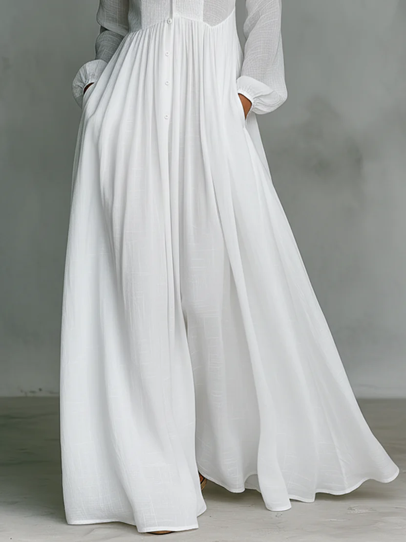 Léonie | Robe Maxi Minimaliste, Col Montant