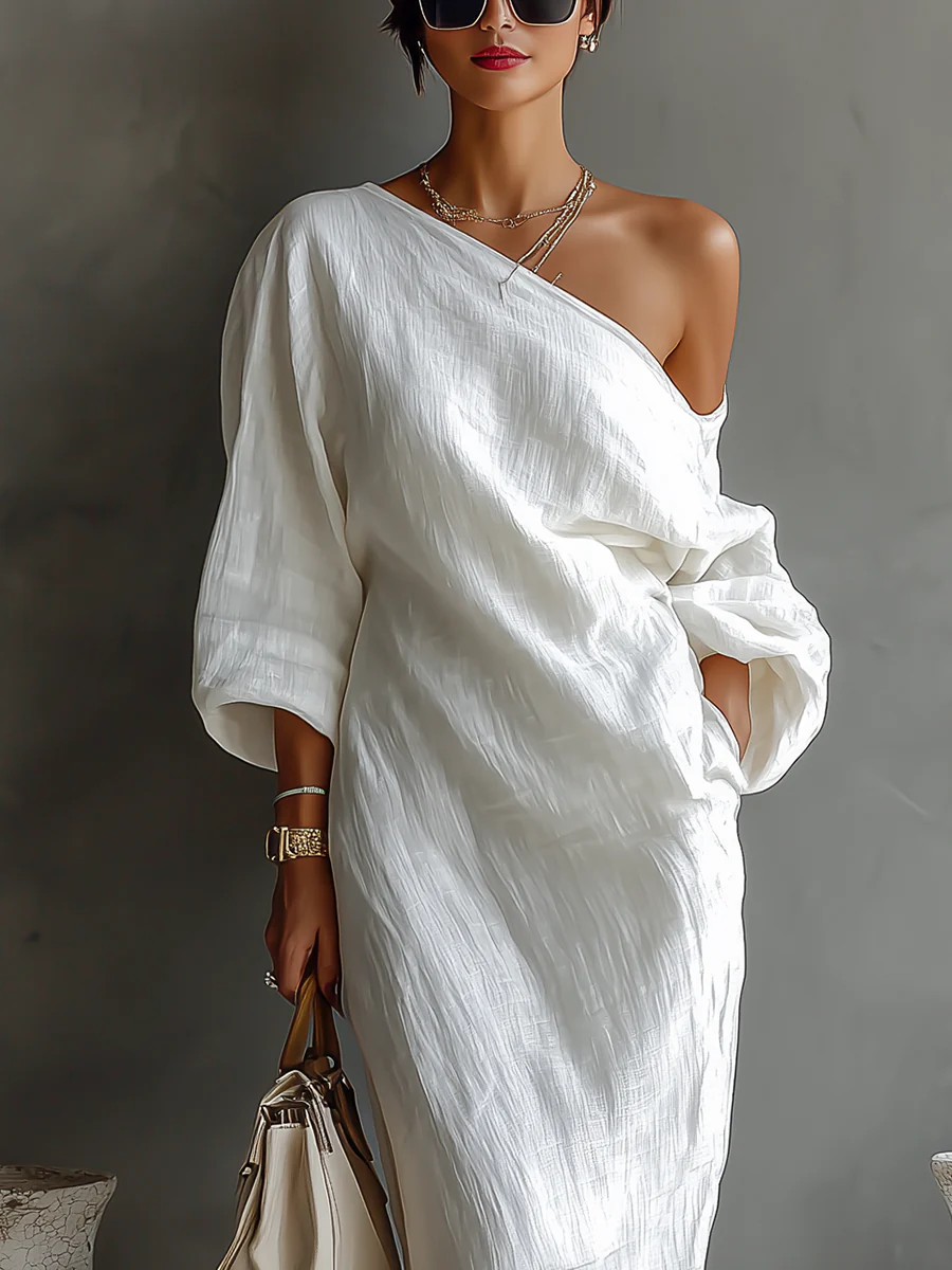 Élise | Élégante Robe Maxi à Une Épaule en Blanc