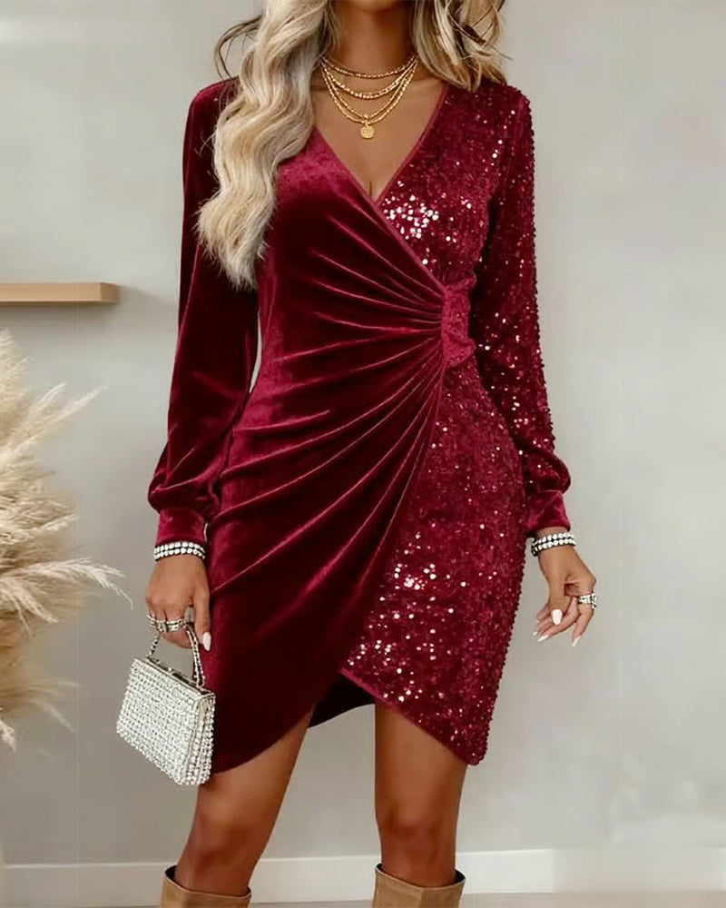 Bruyère | Robe Midi Scintillante Col en V